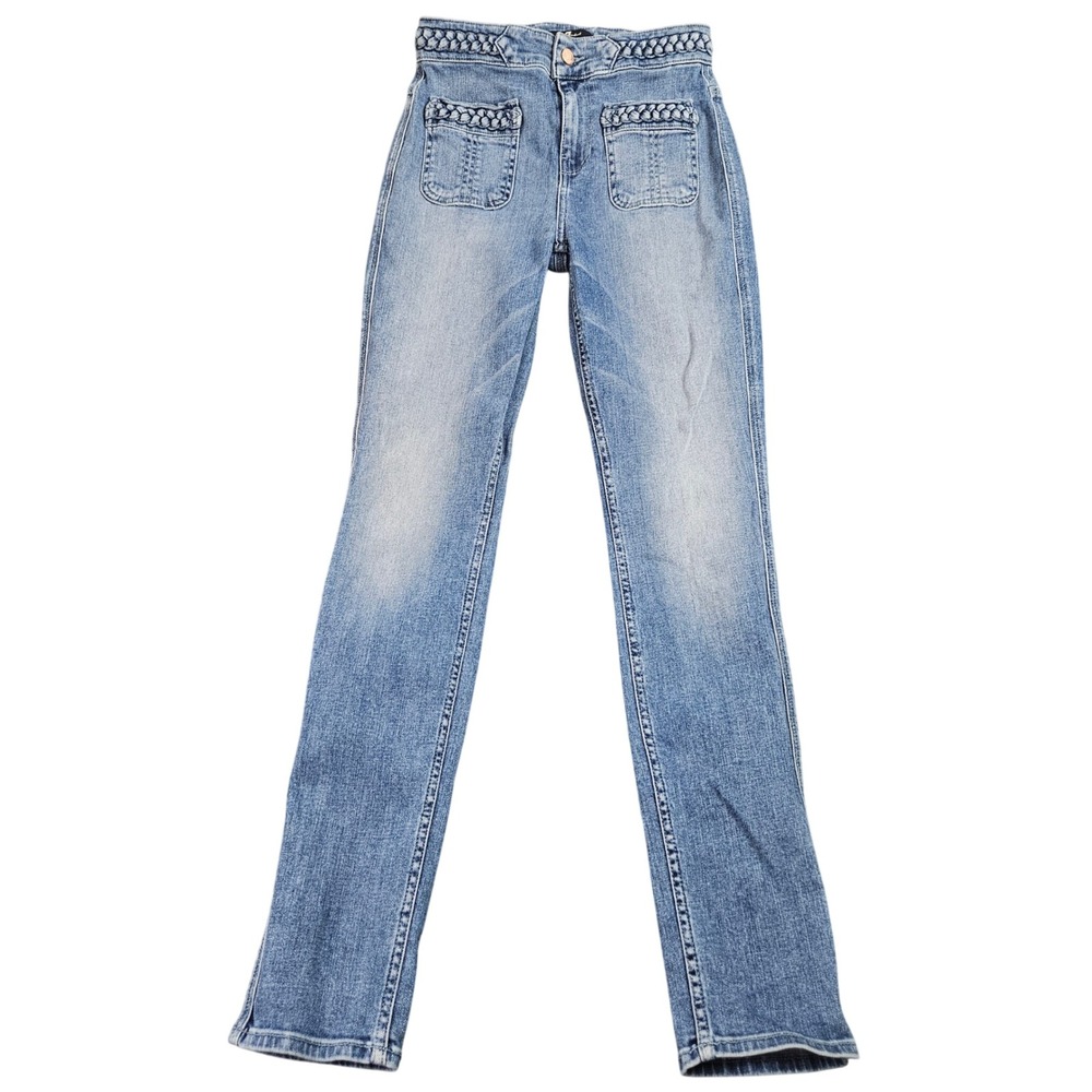 7 For All Mankindโ Jeans Womens 26 Blue Braided Waist Patch Pocket Denim